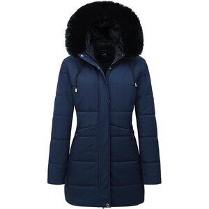 Women's Navy Winter Puffer Coat Thicken Fleece Lined Down Jacket Waterproof